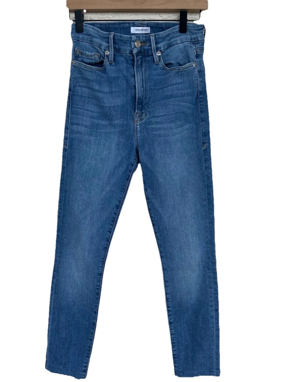 Good American Good Legs High Rise Skinny Jeans 26 Blue Stretch Ankle Denim